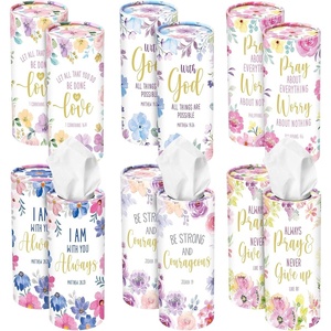 image:imageOutus 12 Pack Christian Car Tissues Cylinder Holder with Facial Tissue Bulk Round Bible Verses Napkins Container for Car Home Travel Prayer Church Gifts 6 DesignsFlowers