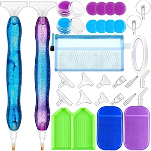image:imageOutus 31 Pcs 5D DIY Diamond Tools Kit with Handmade Resin Painting Pens AntiSlip Mats Plastic Diamond Trays Clay Boxes Drill Point Accessories for Adults DIY CraftPink PurpleSky Purple  Blue