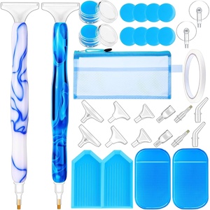 image:imageOutus 31 Pcs 5D DIY Diamond Tools Kit with Handmade Resin Painting Pens AntiSlip Mats Plastic Diamond Trays Clay Boxes Drill Point Accessories for Adults DIY CraftPink PurpleBlue  Dark Blue