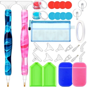 image:imageOutus 31 Pcs 5D DIY Diamond Tools Kit with Handmade Resin Painting Pens AntiSlip Mats Plastic Diamond Trays Clay Boxes Drill Point Accessories for Adults DIY CraftPink PurpleDark Blue  Pink
