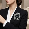 image:image374 Inches Rhinestone Camellia Flower Brooch Pins amp Hair Clips for Women Elegant Created Crystal Lapel Pin Brooches Wedding PartyBlack  White