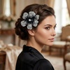 image:image374 Inches Rhinestone Camellia Flower Brooch Pins amp Hair Clips for Women Elegant Created Crystal Lapel Pin Brooches Wedding PartyBlack  White
