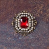 image:imageAntique Rhinestone Brooch Pin for Women Girls Gold Tone Vintage Baroque Rectangle Crystal Shell Pearl Boho Victorian Style Brooches Lapel Pins Elegant Wedding Christmas Festival Ornament Jewelry GiftRed CZ