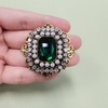 image:imageAntique Rhinestone Brooch Pin for Women Girls Gold Tone Vintage Baroque Rectangle Crystal Shell Pearl Boho Victorian Style Brooches Lapel Pins Elegant Wedding Christmas Festival Ornament Jewelry GiftGreen CZ