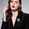 image:imageQCWN Large Flower Brooches and Pins for Women Vintage Rhinestone Sunflower Brooch Costume Jewelry Lapel Hat Pins for Wedding Dresses Bouquet Gifts1Pcs Navy Blue Flower