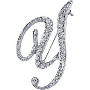 image:imageAZ 26 Letters Pins Brooches Silver Plated Metal Broaches PinsClear Crystal Initial Breastpin1pcsY