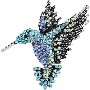 image:imageBird Hummingbird Brooch for Women  Elegant Vintage Hummingbird Rhinestone Bird Pin Jewelry for WomenDoubleBlue