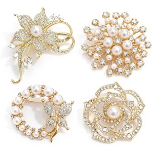 image:imageBrooches and Pins for Women 4Pcs Gold Brooch Set with Pearl Brooch amp Crystal Broochs Rhinestone Vintage Flower Broochs Butterfly Lapel Pins for Wedding Party Gift