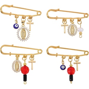 image:imageCHGCRAFT 4Pcs Evil Eye Safety Pin Gold Plated Brooch Pin with Cross Pendant Evil Eye Brooch for Backpack Clothing Badges