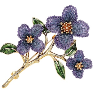 image:imageForget me not Flower Brooch Handmade Gold Thread Embroidered and handDrip Enamel leaf Gradient Botanical Floral Brooch pins for women SHES FREE STYLE JUST FOR YOU Bencao Gangmu SeriesVintage Plant JewelryM