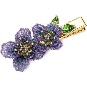 image:imageForget me not Flower Brooch Handmade Gold Thread Embroidered and handDrip Enamel leaf Gradient Botanical Floral Brooch pins for women SHES FREE STYLE JUST FOR YOU Bencao Gangmu SeriesVintage Plant JewelryPurple