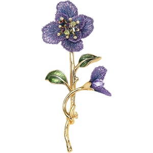 image:imageForget me not Flower Brooch Handmade Gold Thread Embroidered and handDrip Enamel leaf Gradient Botanical Floral Brooch pins for women SHES FREE STYLE JUST FOR YOU Bencao Gangmu SeriesVintage Plant JewelryS
