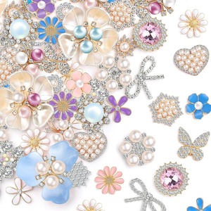 image:imageGiegxin 24 Pcs Rhinestone Buttons for Crafts Faux Pearl Embellishments Button Butterfly Flower Vintage Brooch for Wedding Decorations Jewelry Making DIY Clothes Bag Shoes Supplies Pink Blue PurplePink Blue Purple