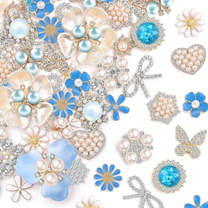 image:imageGiegxin 24 Pcs Rhinestone Buttons for Crafts Faux Pearl Embellishments Button Butterfly Flower Vintage Brooch for Wedding Decorations Jewelry Making DIY Clothes Bag Shoes Supplies Pink Blue PurpleBlue