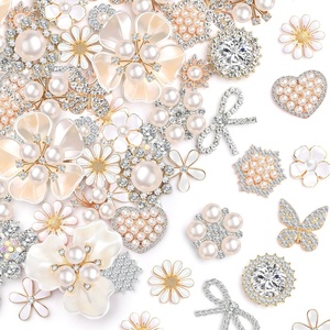 image:imageGiegxin 24 Pcs Rhinestone Buttons for Crafts Faux Pearl Embellishments Button Butterfly Flower Vintage Brooch for Wedding Decorations Jewelry Making DIY Clothes Bag Shoes Supplies Pink Blue PurpleWhite