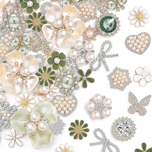 image:imageGiegxin 24 Pcs Rhinestone Buttons for Crafts Faux Pearl Embellishments Button Butterfly Flower Vintage Brooch for Wedding Decorations Jewelry Making DIY Clothes Bag Shoes Supplies Pink Blue PurpleGreen White