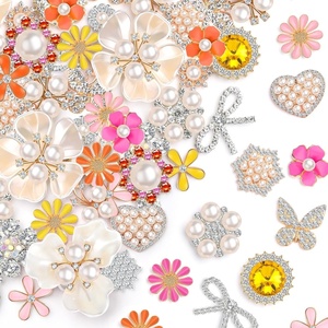 image:imageGiegxin 24 Pcs Rhinestone Buttons for Crafts Faux Pearl Embellishments Button Butterfly Flower Vintage Brooch for Wedding Decorations Jewelry Making DIY Clothes Bag Shoes Supplies Pink Blue PurpleOrange Yellow Pink