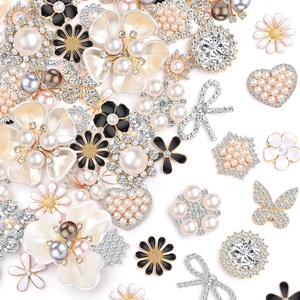 image:imageGiegxin 24 Pcs Rhinestone Buttons for Crafts Faux Pearl Embellishments Button Butterfly Flower Vintage Brooch for Wedding Decorations Jewelry Making DIY Clothes Bag Shoes Supplies Pink Blue PurpleBlack White