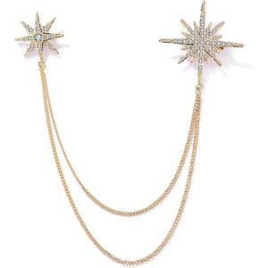 image:imageGold Crystal Star Chain Tassel Brooch Pin for Women MenGlitter Rhinestone Lapel Pins Dress Suit AccessoriesSilver Wedding Anniversary Fringe BroochGold