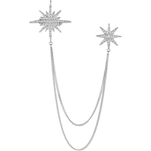 image:imageGold Crystal Star Chain Tassel Brooch Pin for Women MenGlitter Rhinestone Lapel Pins Dress Suit AccessoriesSilver Wedding Anniversary Fringe BroochSilver