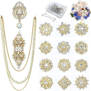 image:imageGold Rhinestone Brooches Pin Kits Crystal Pearl Brooches for Bouquets for Wedding Decoration Accessories Jewelry Making CraftsGold14PCSGold3