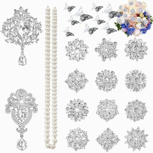 image:imageGold Rhinestone Brooches Pin Kits Crystal Pearl Brooches for Bouquets for Wedding Decoration Accessories Jewelry Making CraftsGold14PCSSilver