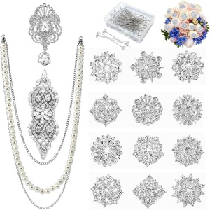 image:imageGold Rhinestone Brooches Pin Kits Crystal Pearl Brooches for Bouquets for Wedding Decoration Accessories Jewelry Making CraftsGold14PCSSilver3