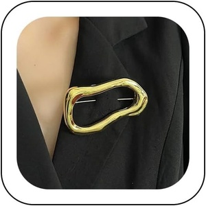 image:imageGold Statement Simple Hollow Brooch Pin for Women Vintage Unique Hammered Irregular Geometric Brooch Suit Costume Chest Accessories Y2K Jewelry GiftGold Oval