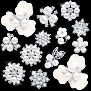 image:imageHicarer 44 Pieces Pearl Rhinestone Buttons Rhinestone Faux Pearl Embellishments Brooch Alloy Floral Pendants for Jewelry Making Party Wedding Bridal Bouquet DIY Home DecorationGoldSilver