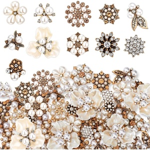 image:imageHicarer 44 Pieces Pearl Rhinestone Buttons Rhinestone Faux Pearl Embellishments Brooch Alloy Floral Pendants for Jewelry Making Party Wedding Bridal Bouquet DIY Home DecorationGoldBronze