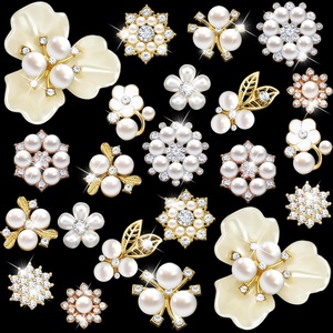 image:imageHicarer 44 Pieces Pearl Rhinestone Buttons Rhinestone Faux Pearl Embellishments Brooch Alloy Floral Pendants for Jewelry Making Party Wedding Bridal Bouquet DIY Home DecorationGoldGold