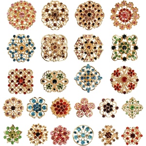 image:imageHiceeden 24 Pieces Flower Golden Brooches Pins Small Shining Rhinestone Colorful Brooch Gift for Women Wedding Decoration