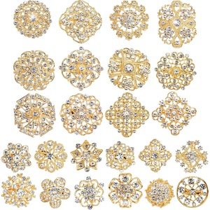 image:imageHiceeden 24 Pieces Gold Crystal Brooches for Women Rhinestone Brooches and Pins Flower Brooch for Crafts Diamond Pins for Flower Wedding Bouquet Pins Set