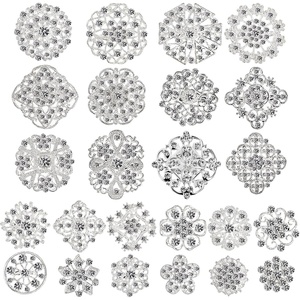 image:imageHiceeden Lot 24 Pcs Crystal Brooches Pins Silver Shining Clear Rhinestone Brooches Flower Jewelry Bridal Wedding Bouquet Kit Gift for Girls Women DIY Decoration