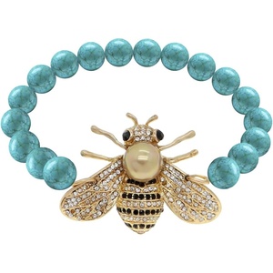 image:imageHoney Bee Brooches Crystal Insect Themed Bee Brooch Animal Fashion Shell Pearl Brooch Pin Gold ToneBlue Gold Pearl Bracelet