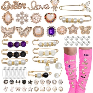 image:imageJunk Sock Charms Kit  50 Pcs Bling Charms for Socks  Gold Brooches and Pins for Women  Shoe Charms for Sneakers  Diy Decorative Safety Pin Bulk for ClothingShoe amp Hat Pin Accessories PearlBPretty70Pcs