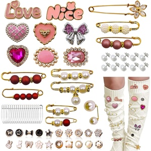 image:imageJunk Sock Charms Kit  50 Pcs Bling Charms for Socks  Gold Brooches and Pins for Women  Shoe Charms for Sneakers  Diy Decorative Safety Pin Bulk for ClothingShoe amp Hat Pin Accessories PearlPink68Pcs