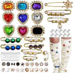 image:imageJunk Sock Charms Kit  50 Pcs Bling Charms for Socks  Gold Brooches and Pins for Women  Shoe Charms for Sneakers  Diy Decorative Safety Pin Bulk for ClothingShoe amp Hat Pin Accessories PearlCrystal68Pcs