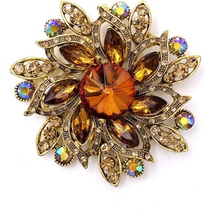 image:imageLAXPICOL Vintage Womens Austrian Crystal Elegant Flower Brooch Wedding Broach PinBrown