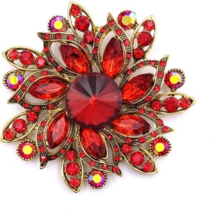 image:imageLAXPICOL Vintage Womens Austrian Crystal Elegant Flower Brooch Wedding Broach PinRed