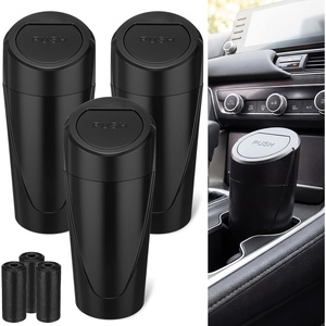 image:imageOutus 3 Pack Car Trash Can with Lid Leakproof Car Garbage Can Cup Holder with 60 Bags Mini Trash Cans for Cars Small Vehicle Garbage Bin for Cars Office Home Bedroom Black