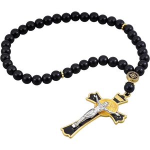 image:imageOutus Car Rosary Rearview Vehicle Mirror Beads Catholic for Women Black Rosary for Men Cross for Car Mirror Hanging Medal Cross Saint for Auto Decors Christian Gift