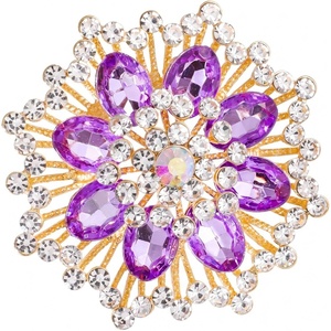 image:imageQCWN Large Flower Brooches and Pins for Women Vintage Rhinestone Sunflower Brooch Costume Jewelry Lapel Hat Pins for Wedding Dresses Bouquet Gifts1Pcs Lavender Purple