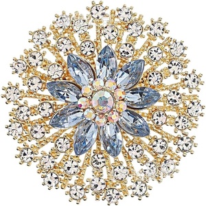 image:imageQCWN Large Flower Brooches and Pins for Women Vintage Rhinestone Sunflower Brooch Costume Jewelry Lapel Hat Pins for Wedding Dresses Bouquet Gifts1Pcs Light Blue Snowflake