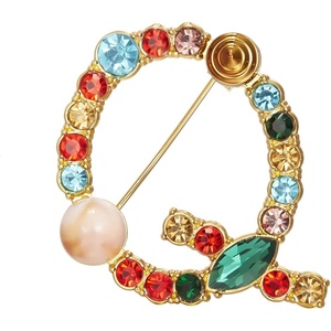 image:imageRINHOO Crystal Pearl Initial Brooch Gold Plated Enamel Colorful Letter Alphabet Breastpin Pin Jewelry for GIFTSContemporary