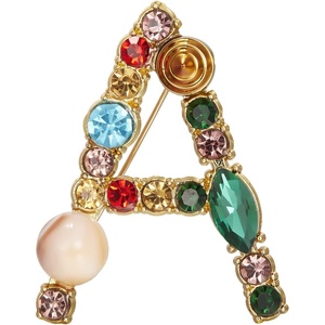 image:imageRINHOO Crystal Pearl Initial Brooch Gold Plated Enamel Colorful Letter Alphabet Breastpin Pin Jewelry for GIFTSGold A