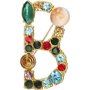 image:imageRINHOO Crystal Pearl Initial Brooch Gold Plated Enamel Colorful Letter Alphabet Breastpin Pin Jewelry for GIFTSGold B