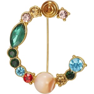 image:imageRINHOO Crystal Pearl Initial Brooch Gold Plated Enamel Colorful Letter Alphabet Breastpin Pin Jewelry for GIFTSGold C