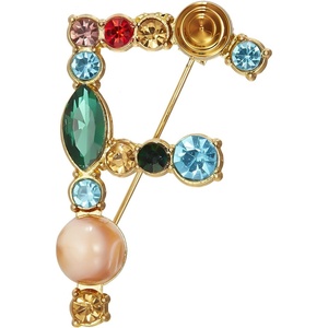 image:imageRINHOO Crystal Pearl Initial Brooch Gold Plated Enamel Colorful Letter Alphabet Breastpin Pin Jewelry for GIFTSGold F