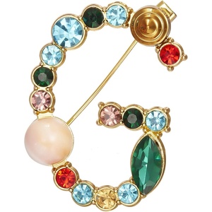 image:imageRINHOO Crystal Pearl Initial Brooch Gold Plated Enamel Colorful Letter Alphabet Breastpin Pin Jewelry for GIFTSGold G